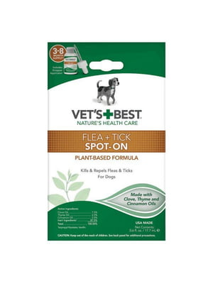 Vet`s Best Flea Tick Spot On засіб від бліх та кліщів для собак усіх порід | 6612274