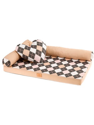 Лежак - диван для собак та кішок Ferplast Tommy Rombus 65 Бежевий з чорним | 6612563