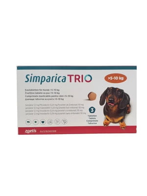 Simparica TRIO таблетки от блох, клещей и гельминтов для средних собак весом от 5 кг до 10 кг | 6612938