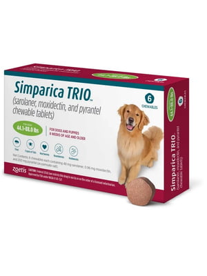 Simparica TRIO таблетки від бліх, кліщів та гельмінтів для великих собак вагою від 20 до 40 кг | 6612942