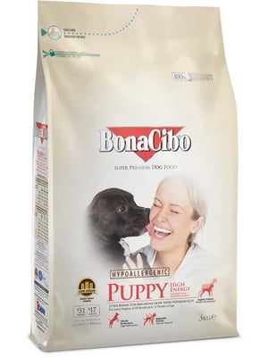 BonaCibo Puppy High Energy (Бонасібо Паппі Хай Енерджі курка рис та анчоуси) сухий корм для активних цуценят 3 кг. | 6612974