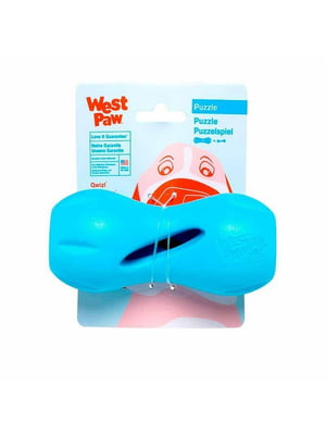 West Paw Qwizl Treat Toy іграшка для собак кісточка з отвором для ласощів Маленький - 14 см., блакитний | 6613993