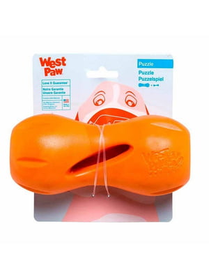 West Paw Qwizl Treat Toy іграшка для собак кісточка з отвором для ласощів Маленький - 14 см., Помаранчевий | 6613995