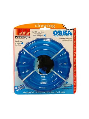 Іграшка для собак колесо з отворами для ласощів Petstages Orka Tire Синій | 6614065