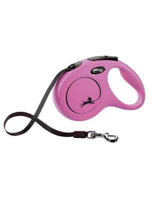 Повідець – рулетка для собак середніх порід до 25 кг. зі стрічкою 5 м. Flexi New Classic М Рожевий | 6614370