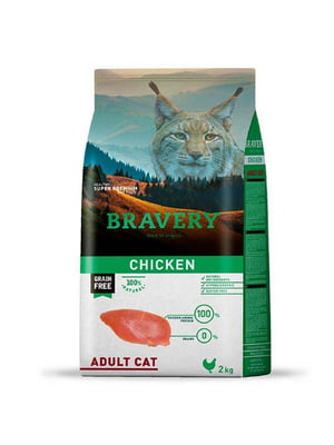 Bravery Chicken Adult Cat сухой беззерновой корм для котов 2 кг. | 6614533