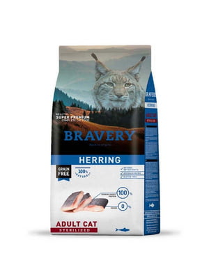 Bravery Herring Adult Cat Sterilized (Бравери Эдалт Кет Стерилизед Сельодка) корм для кастрированных котов 2 кг. | 6614535
