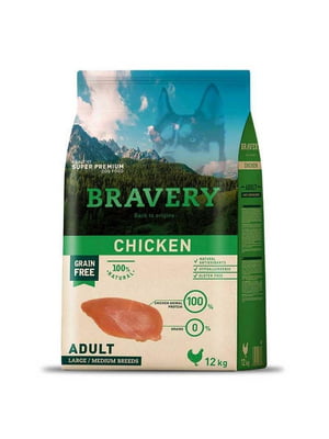 Bravery Chicken Adult Large / Medium беззерновий корм для собак середніх та великих порід | 6614545