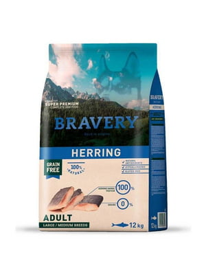 Bravery Herring Adult Large / Medium беззерновой корм для собак средних и больших пород 4 кг. | 6614550