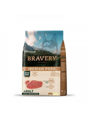 Bravery Iberian Pork Adult Large Medium беззерновой корм для средних и больших собак 4 кг. | 6614554