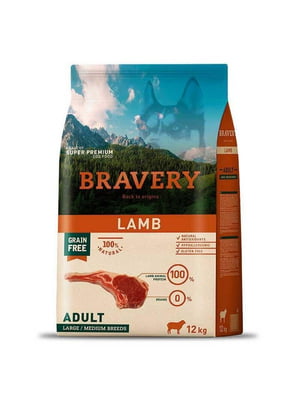 Bravery Lamb Adult Large Medium беззерновой корм для средних и больших собак | 6614557