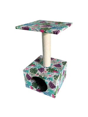 Когтеточка столбик с домиком и полочкой для котов CROCI Тропик 30х30х55 см | 6614720