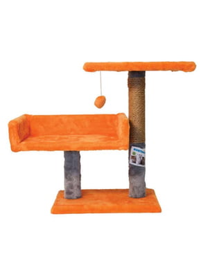 Когтеточка столбик с полочкой и диваном для котов Пухнастики Джут 30х38х50 см | 6614780