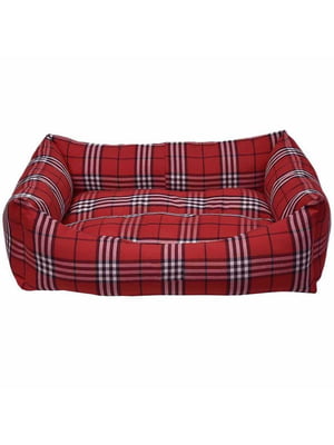 М'який диван лежак для котів та собак Milord Danish L - 78 х 60 х 22 см., Червоний у клітку | 6614825
