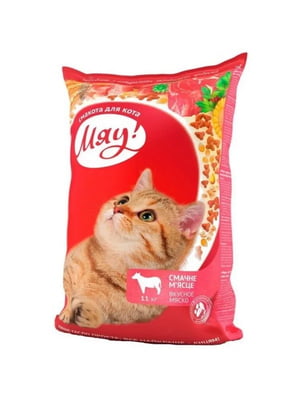 Мяу! полнорациональный сухой корм для взрослых котов с мясом | 6614983