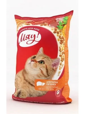 Мяу! полнорациональный сухой корм для взрослых котов с печенью 11 кг | 6614990