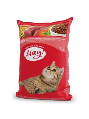Мяу! повнораціональний сухий корм для дорослих котів з телятиною 11 кг | 6614996