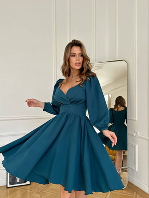 Елегантна  сукня  бірюзового кольору з застібкою-блискавкою | 6615469