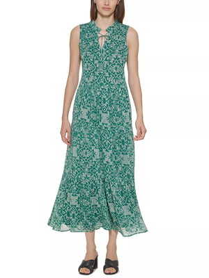 Платье А-силуэта зеленое с узором | 6615770