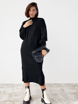 Длинное черное платье oversize с разрезами | 6615906