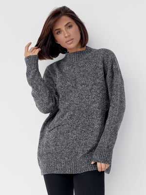 Удлиненный меланжевый свитер серого цвета с карманом | 6615920
