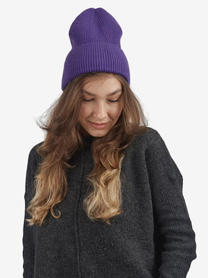 В'язана зимова шапка біні фіолетова | 6615972