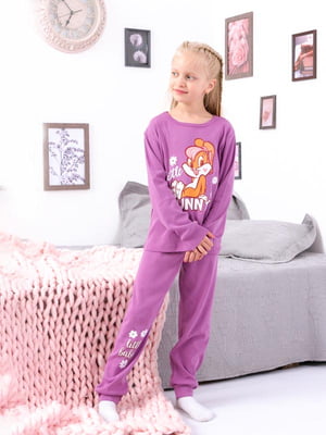 Піжама фіолетова з принтом: лонгслів та штани | 6616167