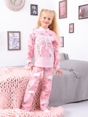 Пижама розовая с принтом: лонгслив и брюки | 6616367