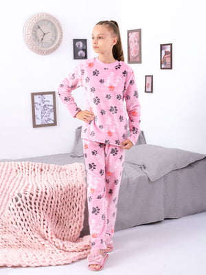 Пижама розовая в принт: джемпер и брюки | 6616370