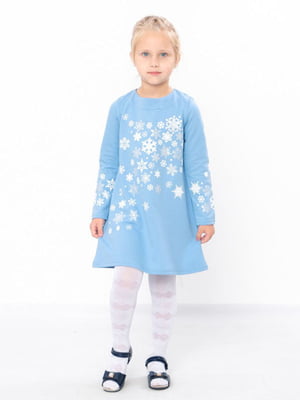 Платье голубое с принтом снежинки | 6616492