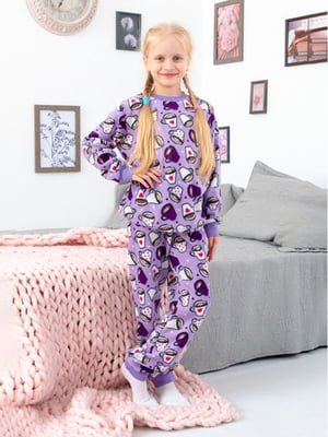 Піжама фіолетова з принтом: лонгслів та штани | 6616501