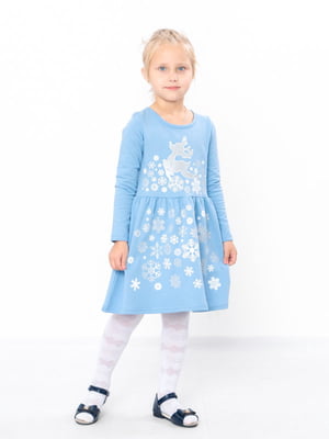 Сукня блакитна з принтом сніжинки | 6616504