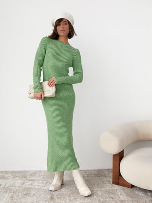 Вязаное салатовое платье-свитер oversize в широкий рубчик | 6616613