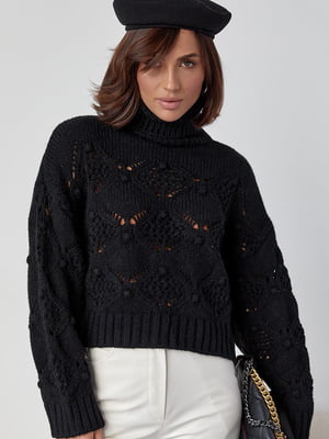 Ажурный черный свитер с застежкой по бокам | 6616618