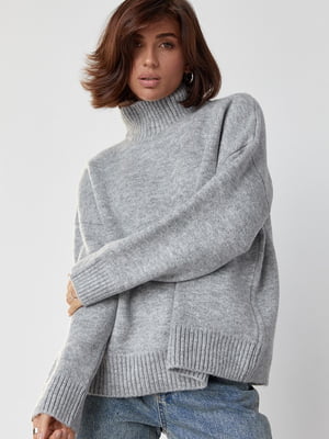 Серый однотонный вязаный свитер oversize | 6616623