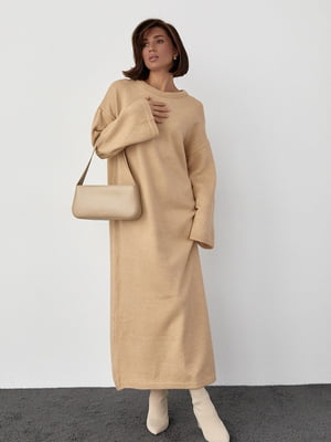 Вязаное бежевое платье oversize длиной макси | 6616638