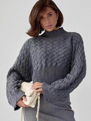 Укороченный темно-серый свитер с цельнокроеными рукавами | 6616653