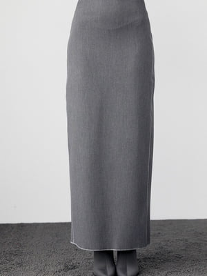 Длинная серая юбка-карандаш с высоким разрезом | 6616662