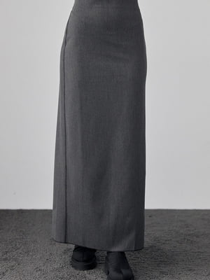 Длинная темно-серая юбка-карандаш с высоким разрезом | 6616663