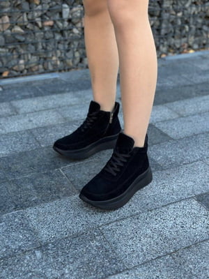 Замшевые черные кроссовки с полушерстяной подкладкой | 6616690
