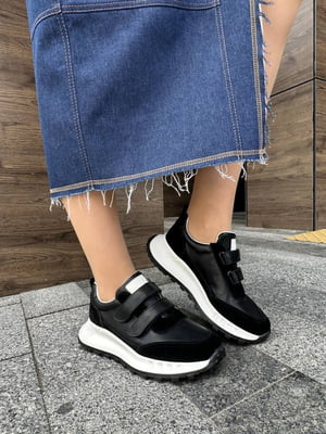 Комбинированные черные кроссовки на липучках | 6616710