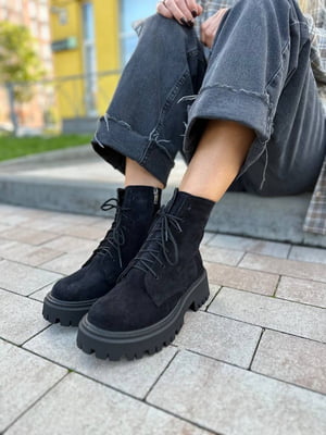 Замшеві чорні черевики на середню/широку ногу | 6616789
