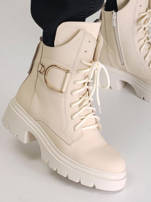 Зимние кожаные ботинки молочного цвета | 6616585