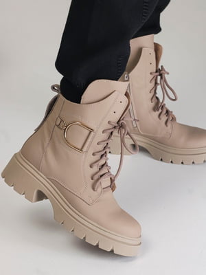 Зимние кожаные ботинки цвета капучино | 6616589