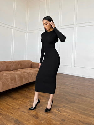 Сукня-светр з довгим рукавом чорна | 6617468
