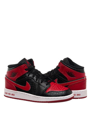 Кросівки чорно-червоні Air Jordan 1 Mid “Bred”(Gs) | 6111077