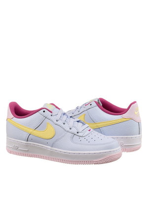 Кросівки біло-рожеві з жовтим логотипом Air Force 1 Gs  | 6616981