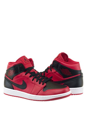 Кросівки Jordan 1 Mid чорно-червоні | 6617079