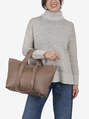 Шкіряна сумка-шопер сіро-коричневого кольору | 6617516
