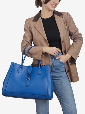 Шкіряна сумка-шопер синього кольору | 6617531